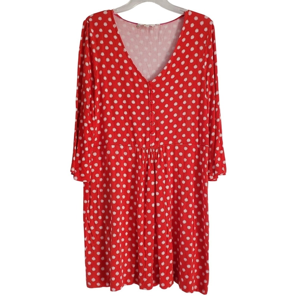 Boden Dress Womens 14 Red Polka Dot Flowy V Neck Bell Sleeves Summer Beachy
